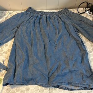 Alison Andrews Medium Chambray Denim Off the Shoulder Long Sleeve Blouse